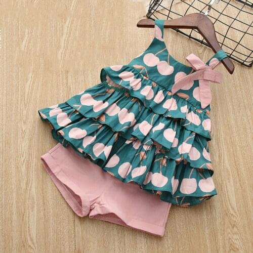 2019 Girls Summer Clothes Set Cake Shirt and Pink Short Pants Cotton Cute Sets for Children and Kids Sundress Kids Fashion