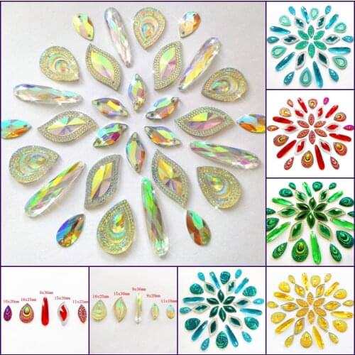 MIX Shape Red Yellow Blue Green AB Sew on Clothes Rhinestones Crystals For Dance Party Sewing Wedding Costumes Dress Shoes Bags