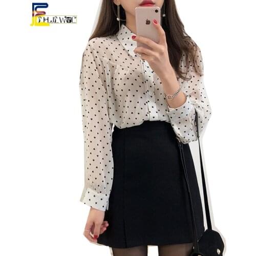 2019 Spring New Tops Blouses Women Fashion Korean Style Preppy Girls Cute Sweet Clothes White See Through Top Button Shirt 502