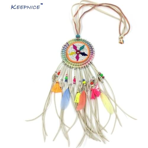 New bohemian Boho Chic jewelry leather long fringe tassel pendents Necklaces for women