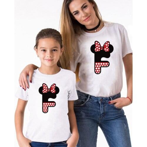 Matching Family T Shirts Summer Short Sleeve Mickey Minnie Cute Alphabet ABC Printed Father Mother T-shirts Kids Boys Girl Tees