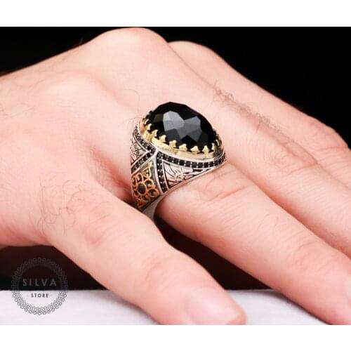 Original 925 Sterling Silver Mens Ring With special Shaped Zircon Stone From Silva. Mens Jewelry All Sizes Are Available