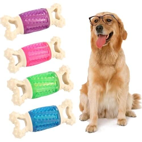Pet Dog Puppy Bone Shape Molar Bite-resistant Play Squeaky Chew Training Toy