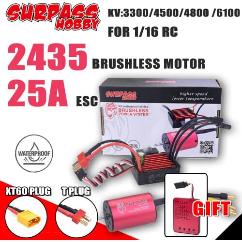 SURPASS HOBBY COMBO 2435 Waterproof Motor Brushless T/XT60 Plug 25A ESC Program Card for 1/16 1/18 RC Buggy Car Traxxas Slash