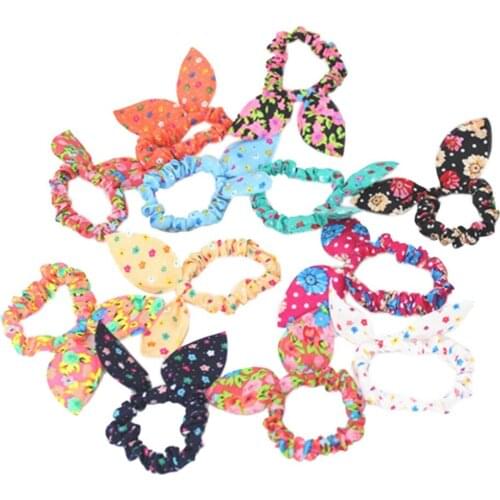 Women Girls Rubber Band Cute Rabbit Ears Bowknot Polka Dot Leopard Floral Hair Rope Ponytail Holder Scrunchies