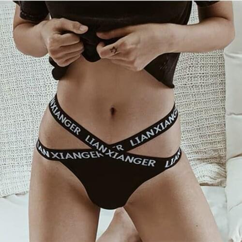 Sexy Cross Bandage Panties For Women Fashion Letter Sports Underpants Underwear Ice Silk Thong Ladies Briefs Low-Waist G-String