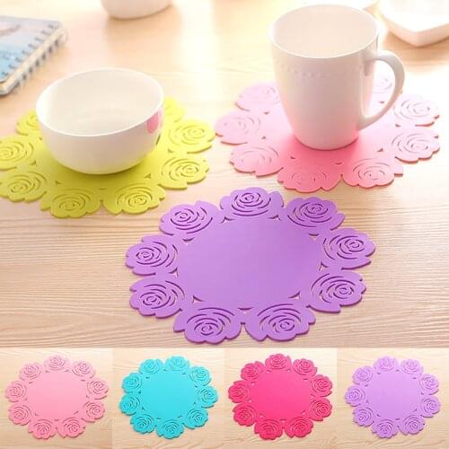 Silicone Rose Flower Kitchen Dining Table Decortion Heat Insulation Resistant Mat Pad Cup Holder Coaster Placemat Cooking Tools