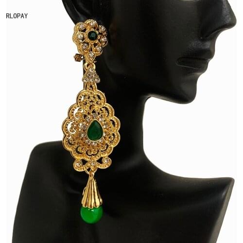 Zinc Alloy Golden Round Water Drop Shape Hollow Carved Earrings Women Dangle Earrings Bridal Rhinestone Earrings
