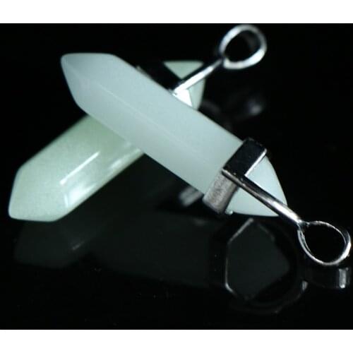 Dark Luminous Stone Fluorescent Hexagonal Column Necklace Natural Crystal Glowing in Dark Bullet Stone Pendant Leather Necklace