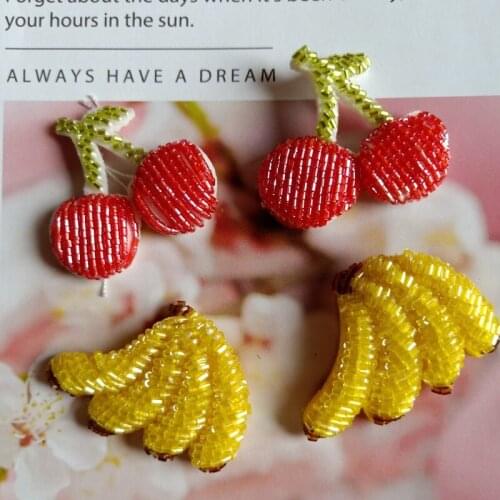 Sequins beaded cherry /banana patch Applique Handmade Rhinestone nail bead 3D patch for dress DIY Wholesale support
