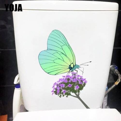 YOJA 15.3X22.6CM Green Butterfly Cartoon Wall Sticker Fresh House Decoration Bathroom Toilet Decal T1-2123