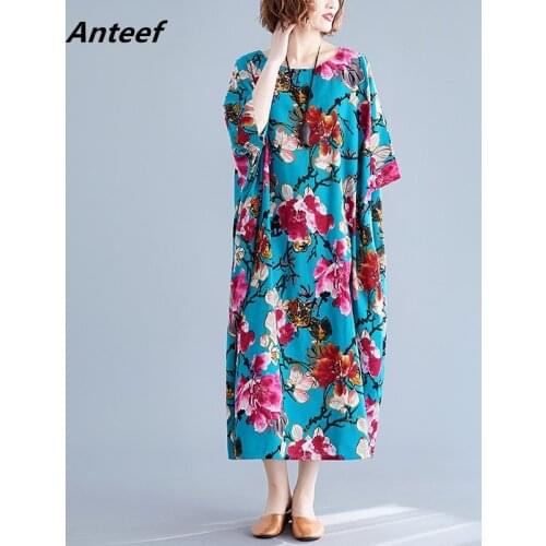 Cotton linen plus size vintage floral women casual loose long sun summer dress elegant clothes 2021 ladies dresses sundress