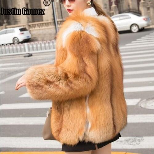 Winter Plus Size Warm Jacket Fashion Luxury Natural Fox Fur Coat Genuine Round neck Real Leather Grass Overcoat