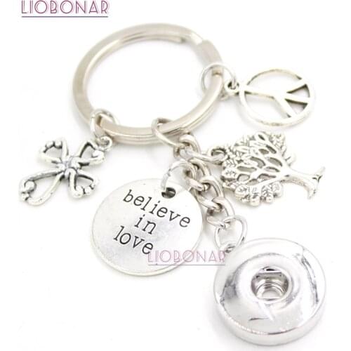 1PC Cross Peace Sign Family Tree Key Chain Handbag Charm Believe in love Snap Key chain Key Rings Snap Jewelry Gift Bijoux