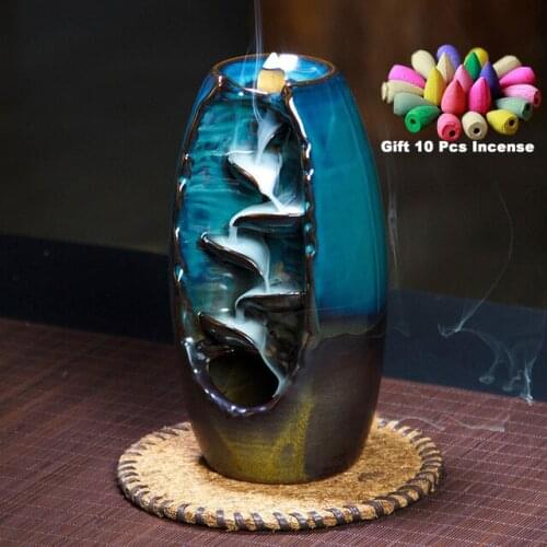 Hot Sell Gift 10Pcs Incense Cones Backflow Incense Burner Ceramic Aromatherapy Furnace Smell Aromatic Home Office Incense Road