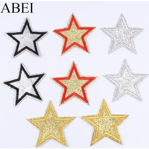 10pcs/lot 65mm Glitter Stars Embroidered Iron On Coat Jeans Shoes Appliques DIY Sew On Garments Bagde Sewing Star Stickers