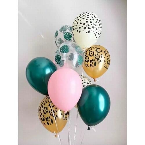 10pcs Palm Leaf Leopard Forest Green Pink Balloons Animal Print Balloons Wild One Safari Party Tropical Jungle Party Decor