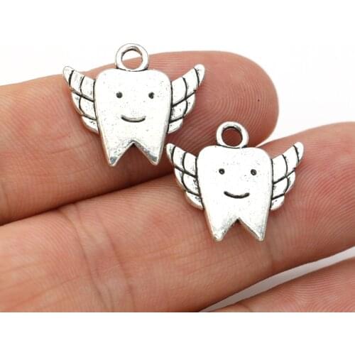 10pcs Antique Silver Plated Tooth Charms Pendants for Jewelry Making DIY Handmade 20x18mm