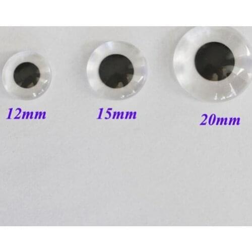 50set/lot 12mm 15mm 20mm clear glass beads + black round pupil for DIY BJD doll findings