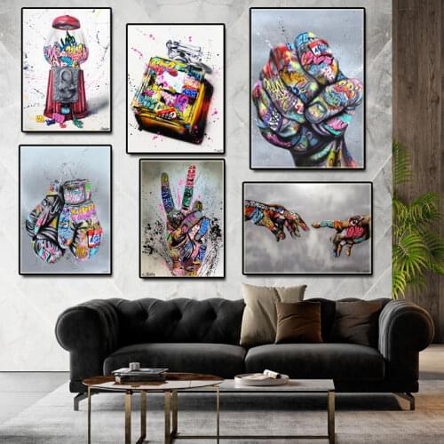Abstract Black White Print Poster Kiss Graffiti In Hand Canvas Painting Portrait Prints Wall Decoration Picture for Hoom Decor