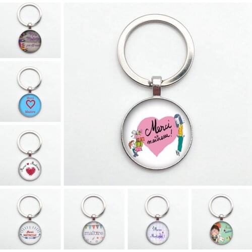 Thank You Teacher Pendant Keychain Blessing Personality Convex Round Glass Keychain Teachers Day Gift