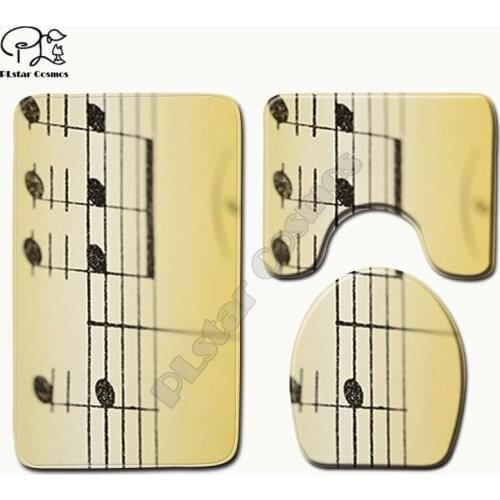 Music symbol pattern 3D printed Bathroom Pedestal Rug Lid Toilet Cover Bath Mat Set drop shipping style-3