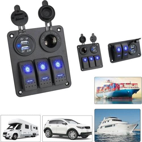 Digital Voltmeter Dual USB Port Outlet Combination 2/3 Gang Boat Car Switch Panel Blue LED Interior Parts 12~24V Circuit Control