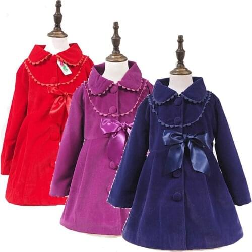 2-8Y Kids Girls Clothes Baby Girls Winter Coats Bow Girl Coat Winter Long Warm Coat Outerwear Lace Winter Jacket Clothes