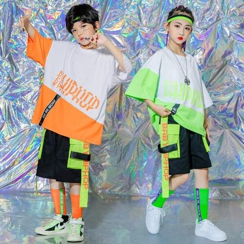 Kids Hip Hop Clothing Concert Outfits Print T Shirt Tops Summer Cargo Shorts For Girl Boy Jazz Dance Costume Clothes Wear