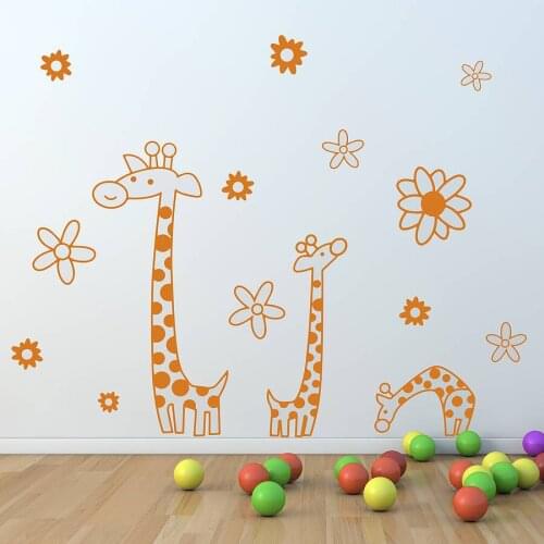 Childrens Giraffe Wall Sticker Set Home Decor Living Room Playroom Cute Animal Flowers Vinyl Art Decals Bedroom Removable ZA744