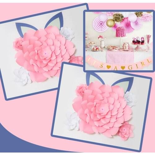 DIY Large Paper Flowers Giant Rose Fleurs Backdrops 5PCS+ 2 Ears For Wedding Decorations Nursery Kids' Birthday Video