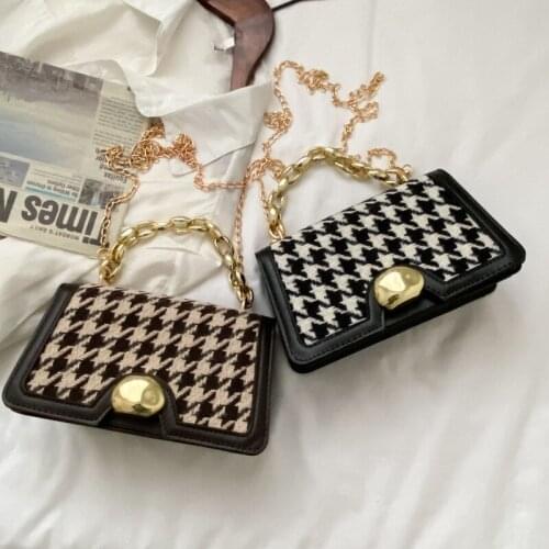 Elegant Retro Plaid Female Crossbody Handbag Totes 2021 Fashion New High quality PU Leather Chain Shoulder Messenger Bag