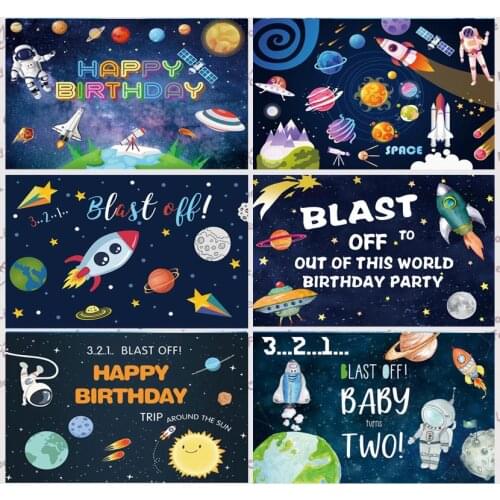 Outer Space Photography Backdrop Spacecraft Astronaut Boys Birthday Party Photo Studio Background Decor Banner Prop