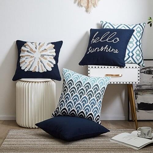 Navy Cushion Cover 45x45cm Floral Pillow Cover Yellow Home decoration for Living Room Bed Room Hello Sushin Hidden zip