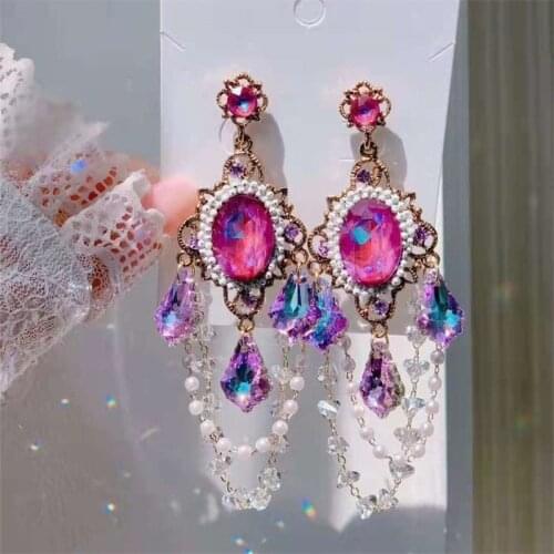 Crystal Long Drop Earrings Shining Rhinestone Flower Water Drop Dangle Earrings Elegant Fine Charm Jewelry