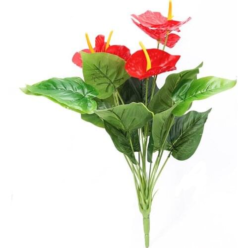 50cm 18Heads Artificial Anthurium Red Flowers Green Leaves Home Bedroom Living Room Balcony Decoration Fake Plants Flower Bonsai
