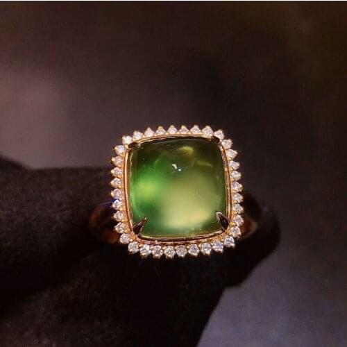 100% 18K gold and 6ct natural Prehnite Diamonds ring With Certificate