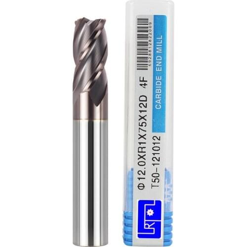 5pcs hrc50 R1 R0.5*4 6 8 10 12*50 60 75mm Carbide 4 Flutes Corner Radius End mill CNC Spiral Router bits Milling Tools