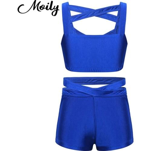 2Pcs Girls Ballroom Jazz Hip Hop Dance Costumes Sleeveless Tank Tops Shorts for Kid Dancing Workout Gym Sports Outfits Clothing