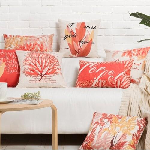 Red Floral Linen Pillow cover flower plant leaves Cushion Cover Home Decrative Pillow for office coffee home sofa cushions