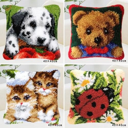 Latch Hook Rug Kits Animal Series Dog Cat Bear Horse Acrylic Yarn 3D Segment Embroidery Pillow Carpet DIY Pillow Handmade