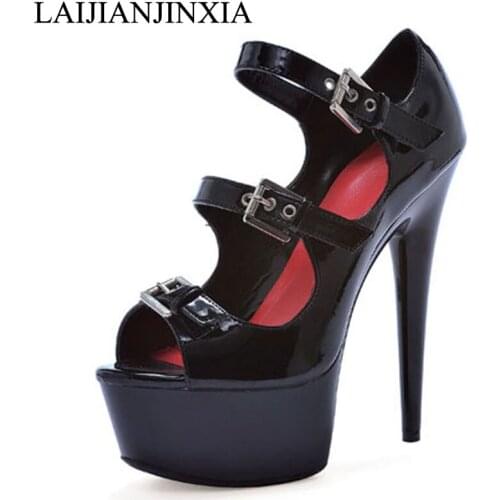 LAIJIANJINXIA New Sexy Straps 15cm High Heels Dancing Night Club Party Modern Dance Shoes Women Platform Pole Dance Pumps Shoes