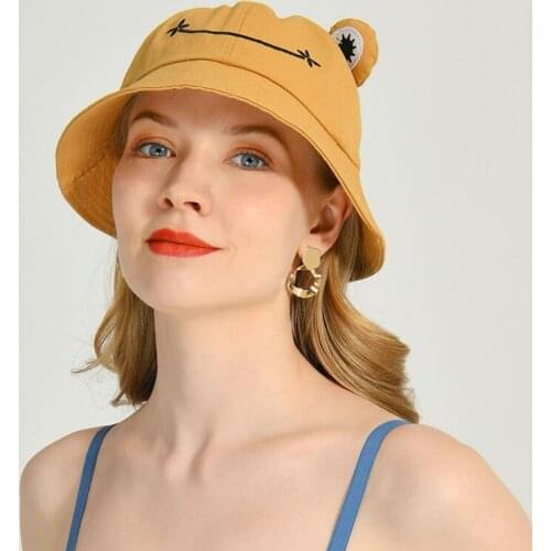 Cute Frog Bucket Hat for Women Summer Autumn Plain Women Panama Outdoor Hiking Beach Fishing Cap Sunscreen Female Sun Hat