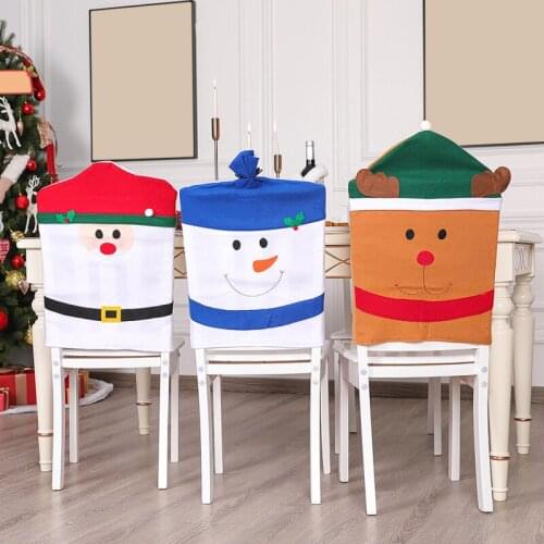 Cartoon Santa Hat Chair Covers Christmas Decor Non-woven Fabric Dinner Chair Xmas Cap Sets Dinner Table Hat Chair Back Covers