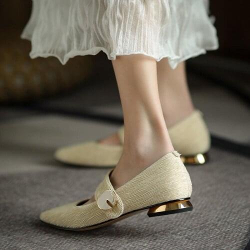 New Fashion Buckle Womens Shoes Retro Loafer Flate Small Leather Shoes Light-mouthed Single Shoes Mary Jane Shoes