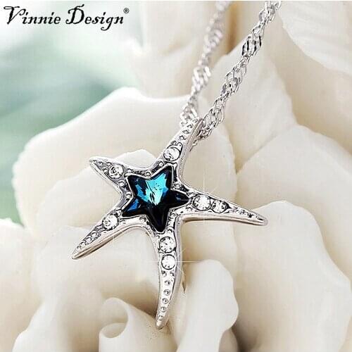 Starfish Pendant Necklace Austrian Blue Crystal Pendants Necklaces Christmas Gift