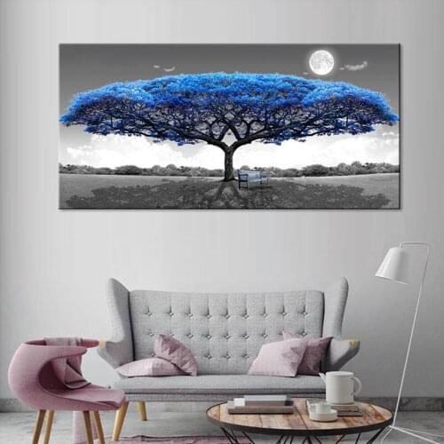 Full square diamond painting Large Blue Tree with Round moon 5d Pictures Of Rhinestones embroidery Round diamond mosaic A666