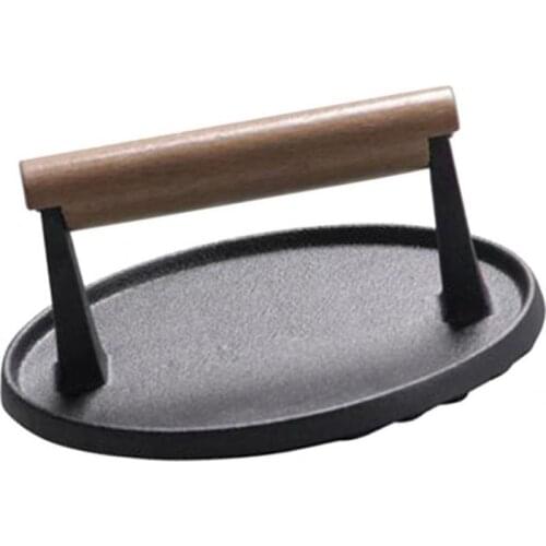 Wooden Handle Bacon Press Steak Weight, Black Hamburger Press Grilling Burger
