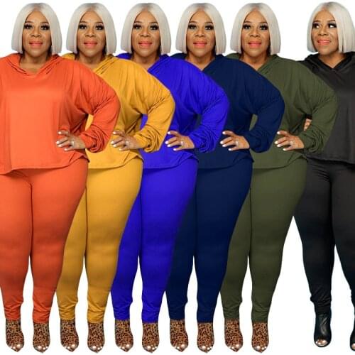 Plus Size Clothing 5xl 2 Piece Outfits Women Stretch Hoodie Loose Top Leggings Jogger Fall Tracksuit Wholesale Dropshipping 2020