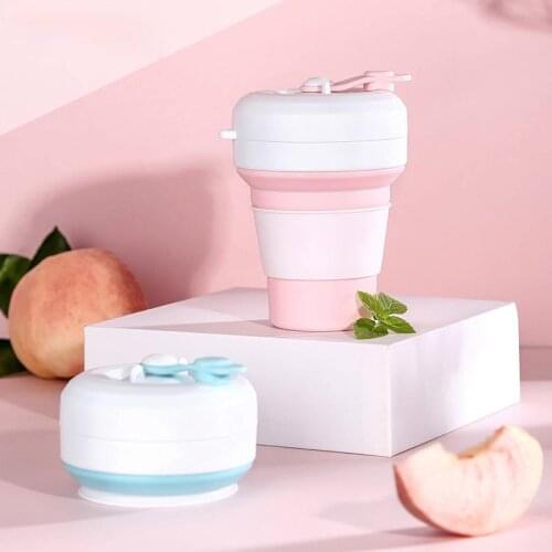 Silicone Folding Coffee Cup Collapsible Portable Water Bottle with Lid Tea strainer Infuser Reusable Ecofriendly Travel Tour Mug